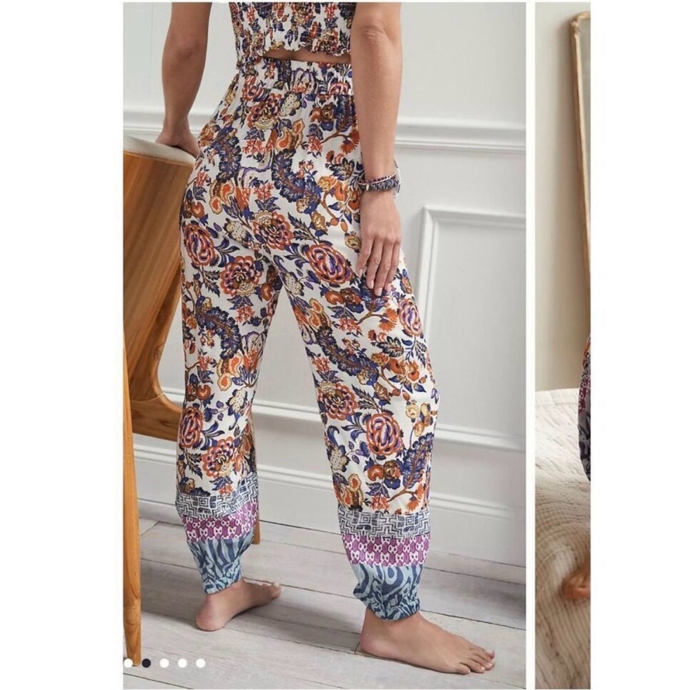 By Anthropologie Floral Lounge Pajama Pants Comfy Boho Hippie Festival Size XS - Picture 2 of 9